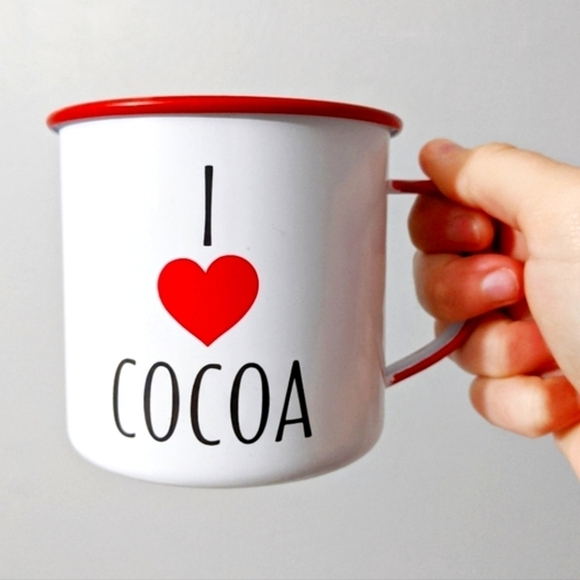 I Love Cocoa Metal Red And White Mug. Perfect For Winter! - Picture 1 of 3